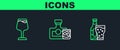 Set line Beer bottle and glass, Wine and Whiskey icon. Vector