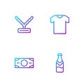 Set line Beer bottle, Stacks paper money cash, Rapper chain and T-shirt. Gradient color icons. Vector