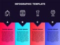 Set line Beer brewing process, Wooden barrel, Glass of beer and . Business infographic template. Vector Royalty Free Stock Photo