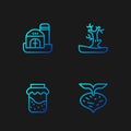 Set line Beet, Jam jar, Farm house and Bare tree. Gradient color icons. Vector