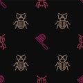 Set line Beetle deer, Chafer beetle and Butterfly net on seamless pattern. Vector