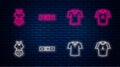 Set line Belt, Shirt, Undershirt and T-shirt. Glowing neon icon on brick wall. Vector