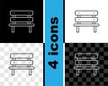 Set line Bench icon isolated on black and white, transparent background. Vector Royalty Free Stock Photo