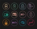 Set line Bezier curve, Lock, Padlock with heart, Two steps authentication, Laptop password, Mobile and, Digital door