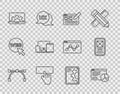 Set line Bezier curve, Website statistic, UI or UX design, Keyboard, development, Monitor, mobile, tablet, and icon Royalty Free Stock Photo