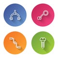 Set line Bicycle brake calipers, rear view mirror, pedals and Metallic screw. Color circle button. Vector Royalty Free Stock Photo