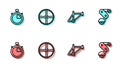 Set line Bicycle frame, Stopwatch, wheel and Derailleur bicycle rear icon. Vector