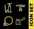 Set line Bicycle handlebar, brake, lock and air pump icon. Vector Royalty Free Stock Photo