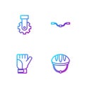 Set line Bicycle helmet, Gloves, Derailleur bicycle rear and handlebar. Gradient color icons. Vector Royalty Free Stock Photo