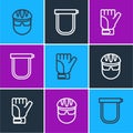 Set line Bicycle helmet, Gloves and lock icon. Vector Royalty Free Stock Photo