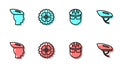 Set line Bicycle helmet, , sprocket crank and icon. Vector