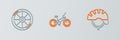 Set line Bicycle helmet, wheel and icon. Vector