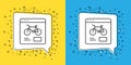 Set line Bicycle rental mobile app icon isolated on yellow and blue background. Smart service for rent bicycles in the Royalty Free Stock Photo