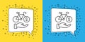 Set line Bicycle rental mobile app icon isolated on yellow and blue background. Smart service for rent bicycles in the Royalty Free Stock Photo