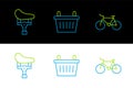 Set line Bicycle, seat and basket icon. Vector