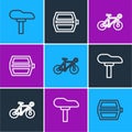 Set line Bicycle seat, and pedal icon. Vector