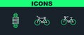 Set line Bicycle, suspension and icon. Vector