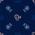 Set line Big bed, Sleepy and Earplugs and ear on seamless pattern. Vector Royalty Free Stock Photo