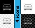 Set line Big bed for two or one person icon isolated on black and white, transparent background. Vector Royalty Free Stock Photo