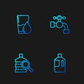 Set line Big bottle with clean water, , Glass and Water tap. Gradient color icons. Vector Royalty Free Stock Photo