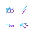 Set line Billiard ball, Pool table brush, Bowling pin and cue. Gradient color icons. Vector Royalty Free Stock Photo