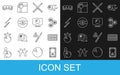 Set line Billiard table, balls on stand, Crossed billiard cues, and Location with bowling icon. Vector