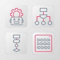 Set line Binary code, Algorithm, and Robot setting icon. Vector Royalty Free Stock Photo