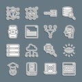 Set line Binary code, Artificial intelligence AI, Humanoid robot, Web developer programming, Neural network and Funnel Royalty Free Stock Photo