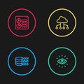 Set line Binary code, Artificial intelligence AI, Network cloud connection and Computer api interface icon. Vector Royalty Free Stock Photo