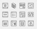 Set line Binary code, Browser with exclamation mark, setting, Software, Online play video, Server, Data, Web Hosting and Royalty Free Stock Photo
