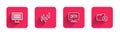 Set line Binary code, Browser with stocks market, Data analysis and Folder and lock with long shadow. Red square button Royalty Free Stock Photo