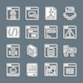 Set line Binary code, Computer monitor screen, Browser with exclamation mark, Flowchart, Software, Programming language Royalty Free Stock Photo