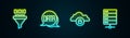 Set line Binary code, Data analysis, Cloud computing lock and Server. Glowing neon icon. Vector Royalty Free Stock Photo