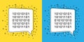 Set line Binary code icon isolated on yellow and blue background. Vector Illustration