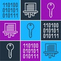 Set line Binary code, Key and Paper shredder icon. Vector Royalty Free Stock Photo