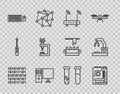 Set line Binary code, Motherboard, Router and wi-fi signal, Computer monitor, Keyboard mouse, Microscope, Test tube