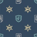 Set line Binary code, NFT blockchain technology and shield on seamless pattern. Vector Royalty Free Stock Photo