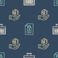 Set line Binary code, NFT Digital crypto art and Document and lock on seamless pattern. Vector Royalty Free Stock Photo
