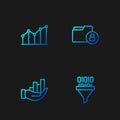 Set line Binary code, Pie chart infographic, and Folder and lock. Gradient color icons. Vector Royalty Free Stock Photo