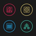 Set line Binary code, Server, Data, Computer api interface and Neural network icon. Vector Royalty Free Stock Photo