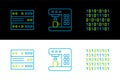 Set line Binary code, Server, Data, Web Hosting and Coffee machine icon. Vector