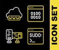Set line Binary code, Code terminal, Computer monitor screen and Web development icon. Vector Royalty Free Stock Photo