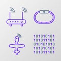 Set line Binary code, UAV Drone, Smartwatch and Router and wi-fi signal icon. Vector