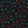 Set line Binoculars, Dog, Bullet and Hipster arrows on seamless pattern. Vector Royalty Free Stock Photo