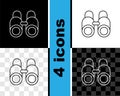 Set line Binoculars icon isolated on black and white, transparent background. Find software sign. Spy equipment symbol Royalty Free Stock Photo