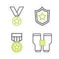 Set line Binoculars, Military reward medal, and icon. Vector