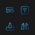 Set line Binoculars, Tree, RV motorhome vehicle and Wi-Fi wireless internet. Gradient color icons. Vector