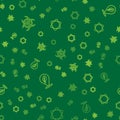 Set line Biohazard symbol, Location with leaf and Molecule on seamless pattern. Vector