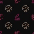 Set line Biological structure, Biohazard symbol and Microscope on seamless pattern. Vector