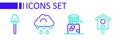 Set line Bird house, Well, Cloud with rain and Shovel icon. Vector Royalty Free Stock Photo